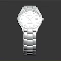 Elegant Silver Watch With Patterned Dial Metal Strap And Reflective Surface