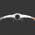 Traditional Male Character In White Robe With Blue Patterns Headband Waist Pouch And Outstretched Arms