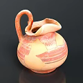 Pitcher Shaped Ceramic Sculpture With Curved Handle Striped Design And Beige Orange Hues