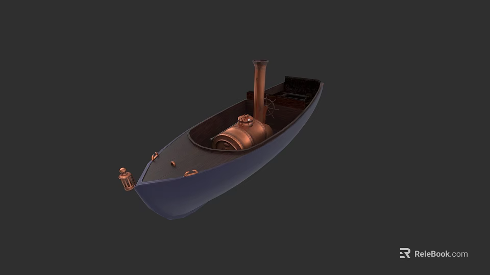 Vintage Steamship Model with Copper Chimney and Blue Hull Design 3d model 