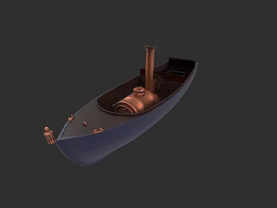 Vintage Steamship Model with Copper Chimney and Blue Hull Design 3d model