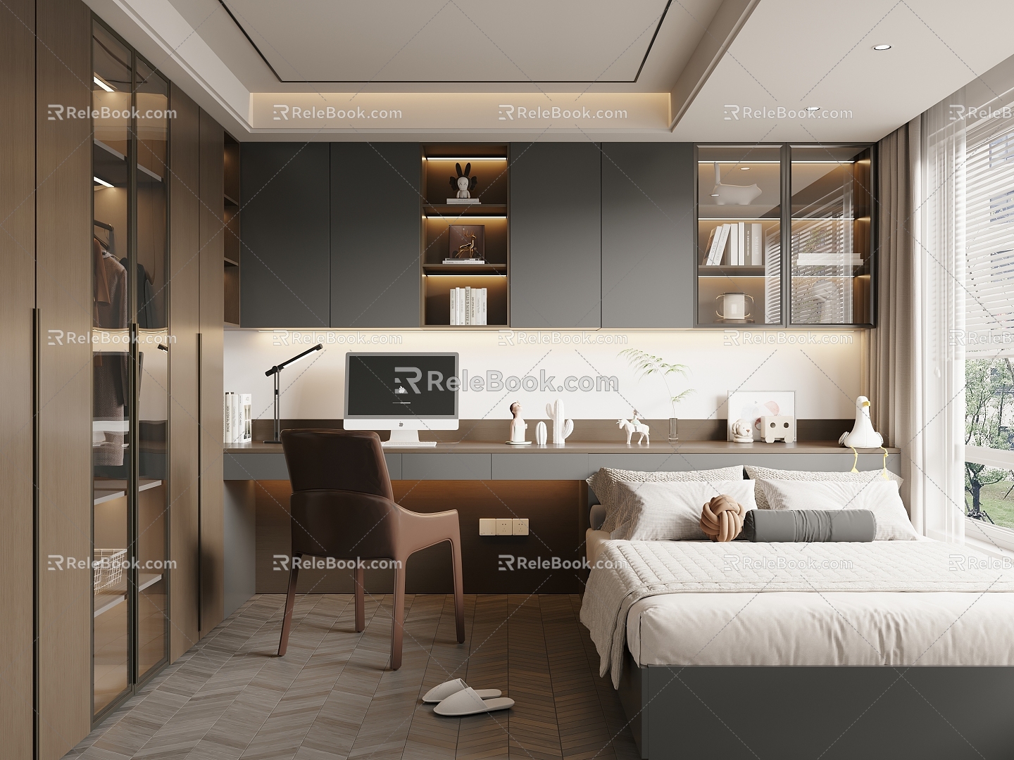 Modern Italian Tatami Bedroom Premium Grey Bedroom 3d model