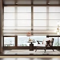 White Window Curtains For Living Room With Scenic View And Interior Furniture Setup