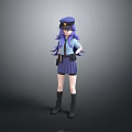 Child Cartoon Character In Police Uniform With Purple Hair And Blue Outfit