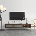 Modern TV Stand With Wooden Cabinet Metal Legs TV Lamp And Vase On Top
