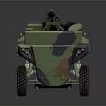 Camouflaged Eight Wheeled Military Vehicle With Armored Hull And Tactical Turret