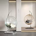 Modern Hanging Chairs with Glass Rattan Design Metal Stand and Soft Cushion