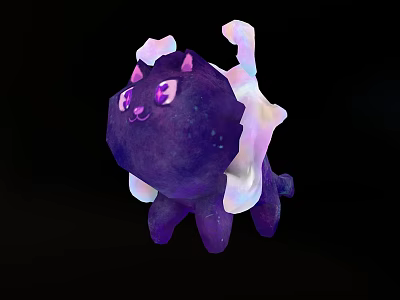 Purple Starry Cat Like Game Movie Character With Glowing Eyes And White Ribbon Wings 3d model