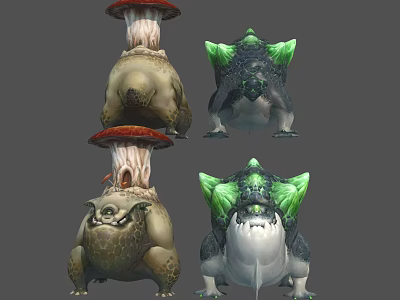 Fantasy Characters And Mythical Creatures With Mushroom Caps Green Backs And Various Forms 3d model