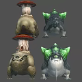 Fantasy Characters And Mythical Creatures With Mushroom Caps Green Backs And Various Forms