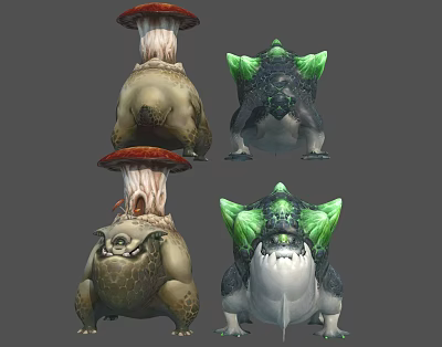 Fantasy Characters And Mythical Creatures With Mushroom Caps Green Backs And Various Forms 3d model