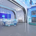 Futuristic Interior Design With Round Table Blue Lighting And Tech Inspired Chairs 3d model