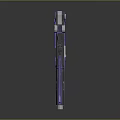 Futuristic Pistol Weapon Featuring Purple Grip Blue Accents Detailed Muzzle And Metallic Finish