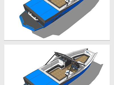 3D Renderings Of Yacht With Blue Top And Interior Layout 3d model
