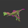 Realistic 3D Feathered Dinosaur Model With Green Red Head And Yellow Brown Stripes