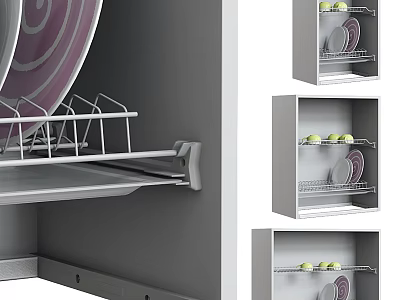 Practical Modern Kitchen Dish Rack With Purple Plates Green Lemons And Silver Metal Storage 3d model