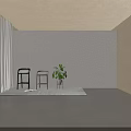 Black and Light Wood Bar Stools with Green Plant and Open Magazine on Carpet