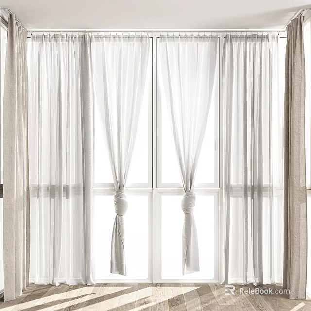 Elegant White Sheer Curtains With Tiebacks For Window Decoration 3d model 