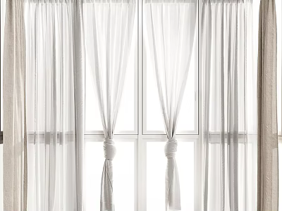 Elegant White Sheer Curtains With Tiebacks For Window Decoration 3d model