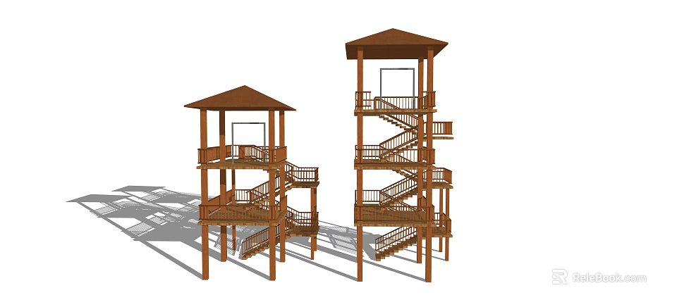 Wooden Roadside Facilities With Multi Level Pavilions Staircases And Platforms 3d model 