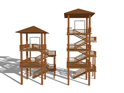 Wooden Roadside Facilities With Multi Level Pavilions Staircases And Platforms 3d model