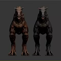 Two Dinosaurs Standing Together With Colorful Scaly Skin On Dark Background