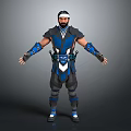 Game Movie Character in Blue Black Warrior Armor With Headband and Decorative Costume