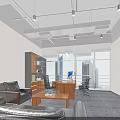 Modern Office Interior With Open Layout Large Windows City View Sofas Desk Bookshelf And Plants 3d model
