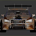 Rusty Modified Car With Blue Orange Paint Spoiler And Roof Rack