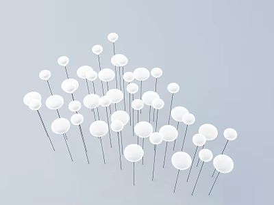 White Spherical Outdoor Lights With Slender Metal Poles And Arranged Design On Light Gray Background 3d model