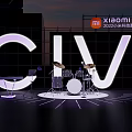 Xiaomi CIVI Tech Carnival 2022 Stage With Drum Set Keyboard And Neon Letters