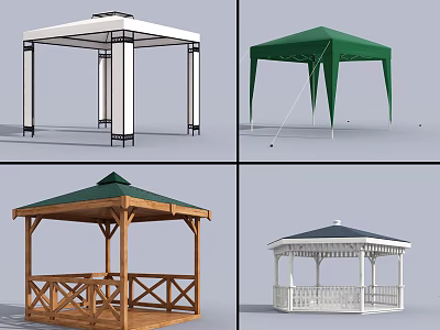 Outdoor Gazebo And Canopy Structures With Metal Wooden Canvas And Hexagonal Designs 3d model