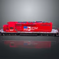 Red CP Rail Train Locomotive With American Flag And Number 8807 On Reflective Gray Background