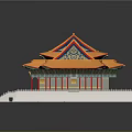 Chinese Ancient Architecture With Yellow Tiled Roof Red Pillars And Symmetrical Structure