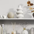 Stylish Decorative Ornament Set with Books Vases Lamp and Geometric Ornaments on White Shelves