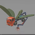 Red Truck With Large Green Mechanical Arms Blue Structure And Red Hook 3d model
