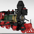 Lego Style Steam Train Model with Black Chimney Red Wheels Green Gold Body And Snowplow