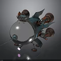 Cosmic Exploration Spaceship Featuring Silver Spherical Body Blue Sections And Red Engines