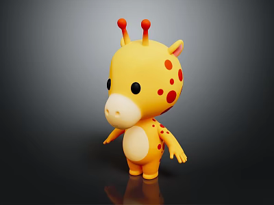 Cute Giraffe Stuffed Doll With Yellow Body Red Spots And Red Horns Design 3d model