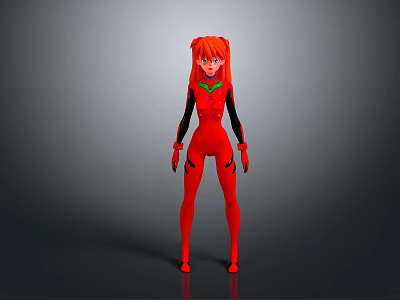 Anime Game Character In Red Bodysuit With Orange Hair And Green Collar 3d model