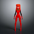Anime Game Character In Red Bodysuit With Orange Hair And Green Collar