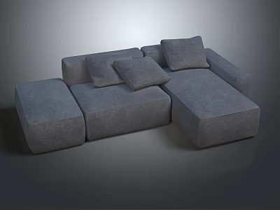 Gray Fabric Sectional Sofa With Multiple Cushions For Modern Living Room 3d model