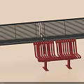 Black and Red Public Chairs With Slatted Design For Outdoor Seating