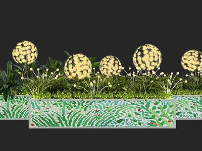 Elegant Spherical Plant Combination with Green Leaves and Patterned Decorative Planters 3d model