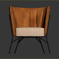 Orange Leather Armchair with Light Pink Cushioned Seat Black Metal Legs and Pleated Back Design
