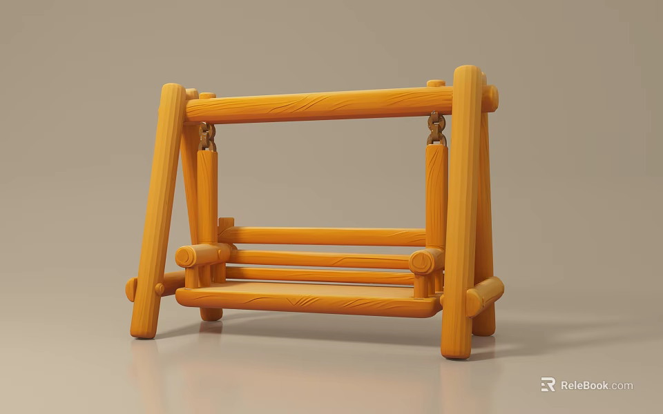 Wooden Kids Swing Chair With Log Style Stand And Simple Design 3d model 