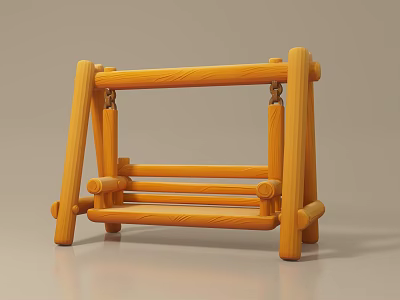 Wooden Kids Swing Chair With Log Style Stand And Simple Design 3d model