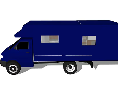 Blue Camper Van RV Vehicle With Side Windows And Exterior Simple Design Illustration 3d model