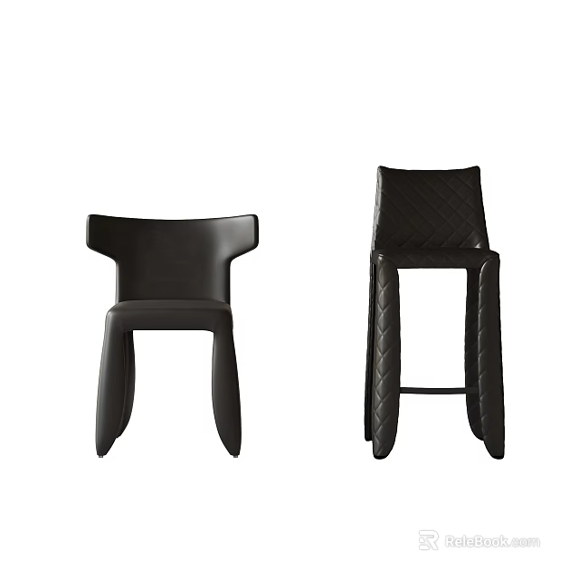 Black Modern Leather Single Chair With Unique Backrest And Quilted Pattern Design 3d model