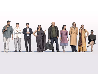 Multicultural Group of People in Diverse Clothing Standing with Various Postures 3d model